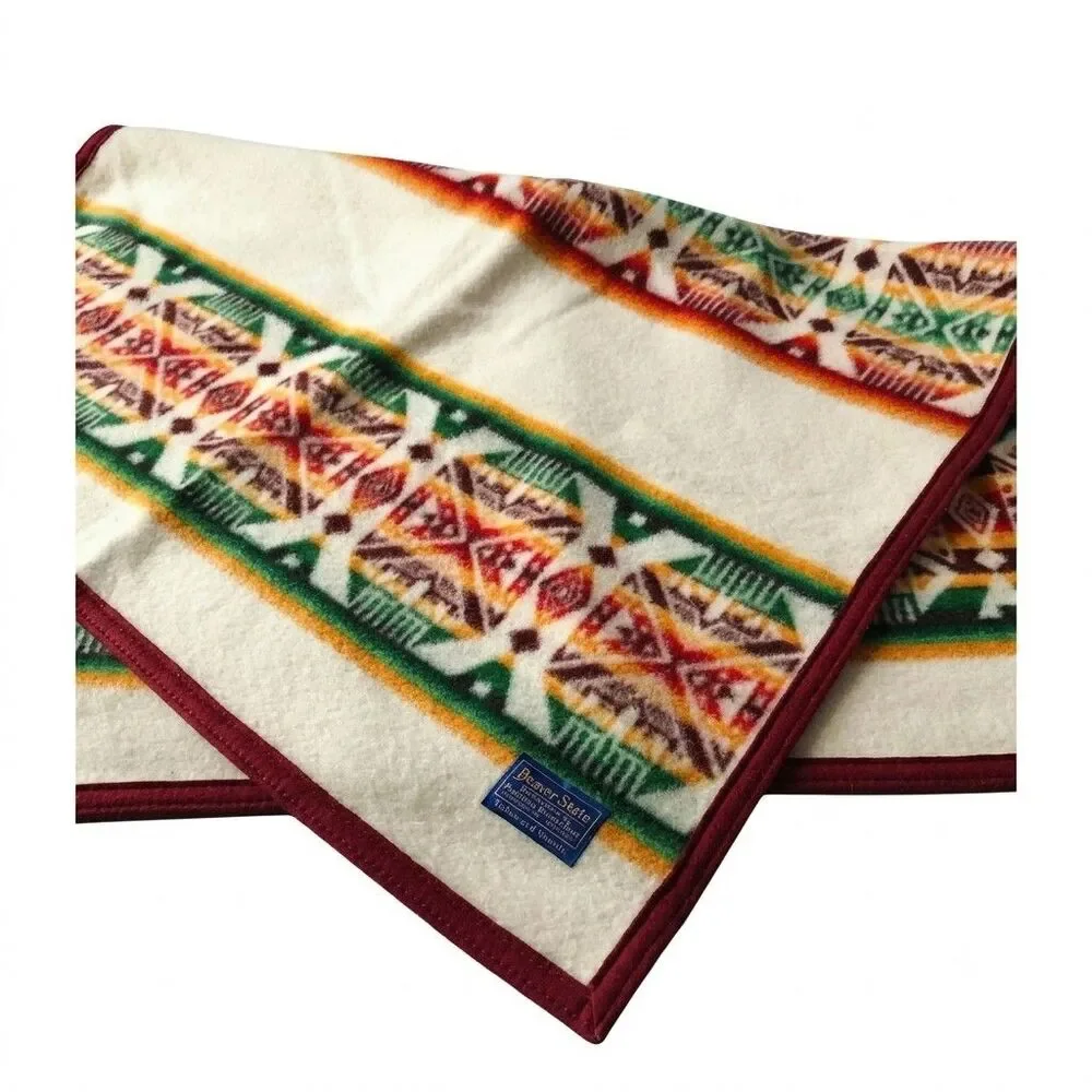 Vtg Pendleton Beaver State Throw Blanket Wool Crib Baby Southwestern Aztec 40x25